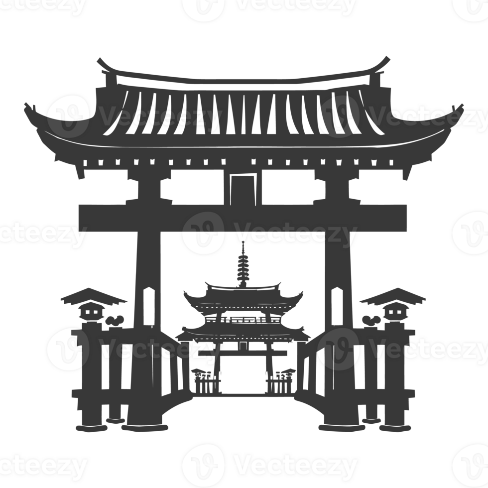 AI generated Silhouette japanese traditional gate black color only png