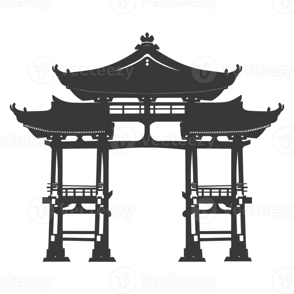 AI generated Silhouette japanese traditional gate black color only png