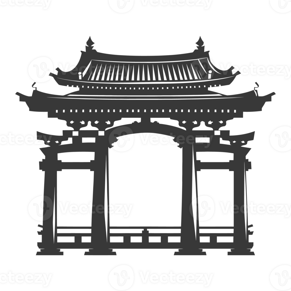 AI generated Silhouette japanese traditional gate black color only png