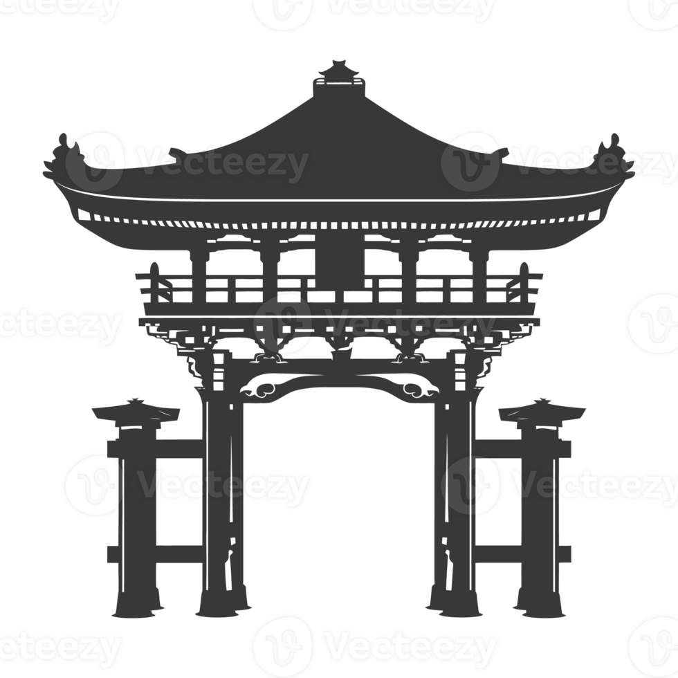 AI generated Silhouette japanese traditional gate black color only png