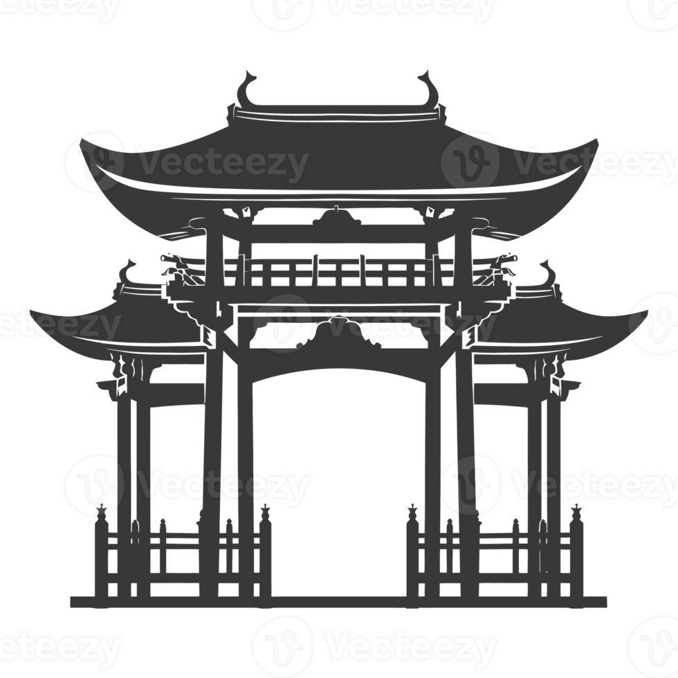 AI generated Silhouette japanese traditional gate black color only png