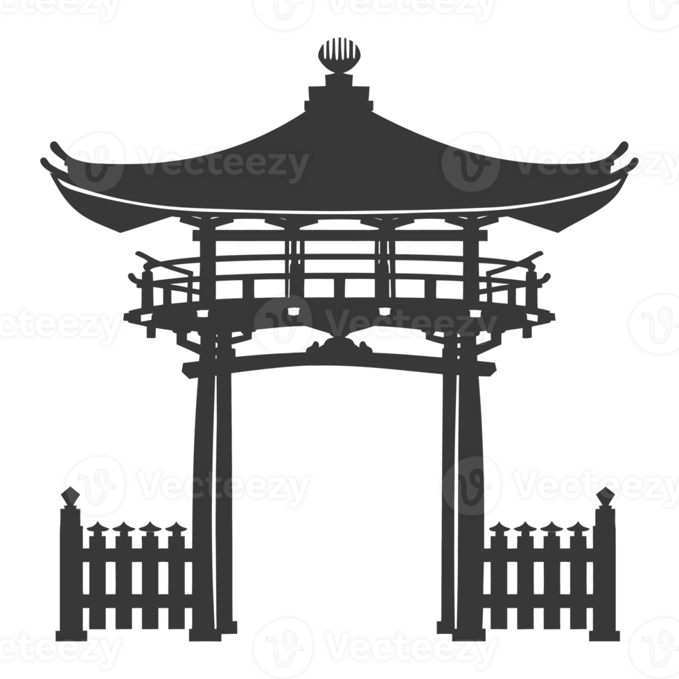 AI generated Silhouette japanese traditional gate black color only png