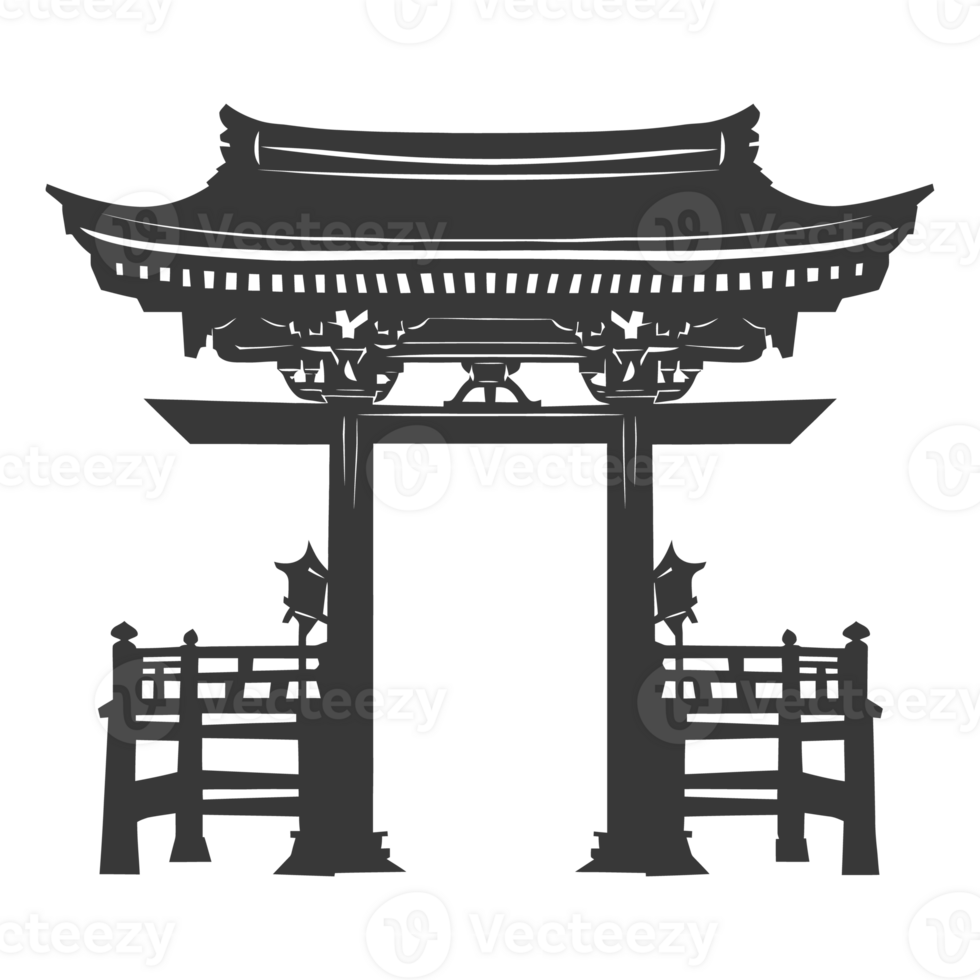 AI generated Silhouette japanese traditional gate black color only png