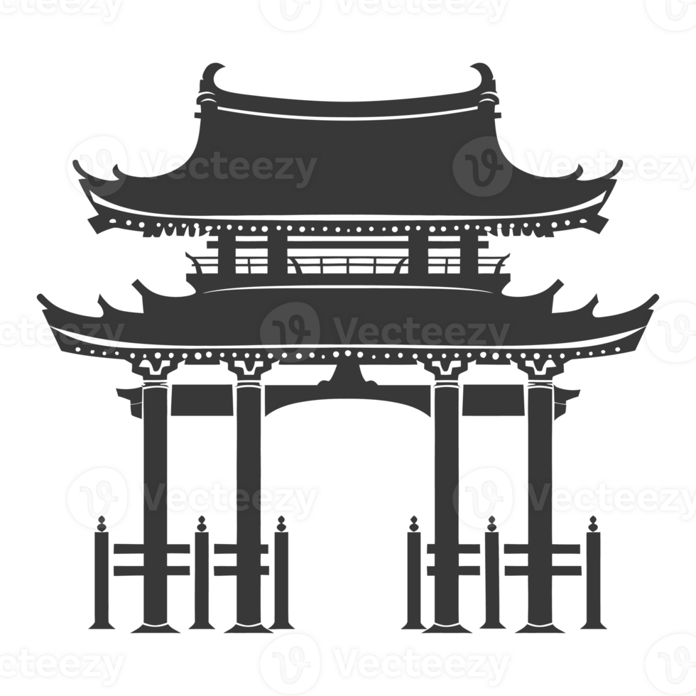 AI generated Silhouette japanese traditional gate black color only png