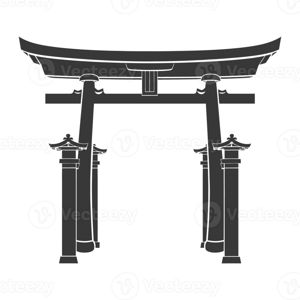 AI generated Silhouette japanese traditional gate black color only png