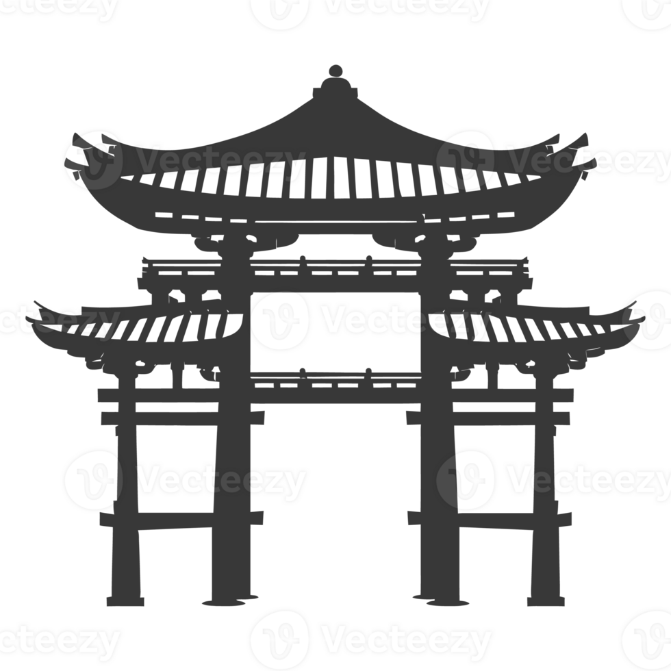 AI generated Silhouette japanese traditional gate black color only png