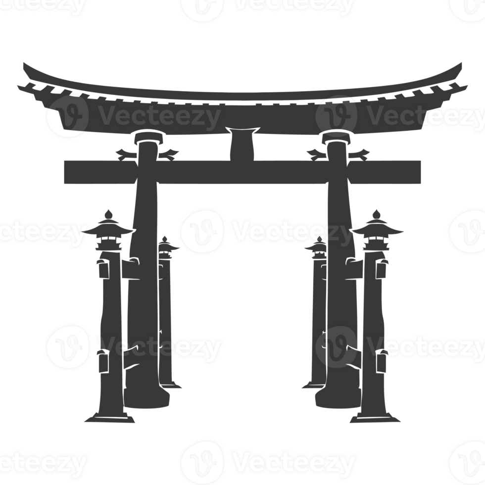 AI generated Silhouette japanese traditional gate black color only png