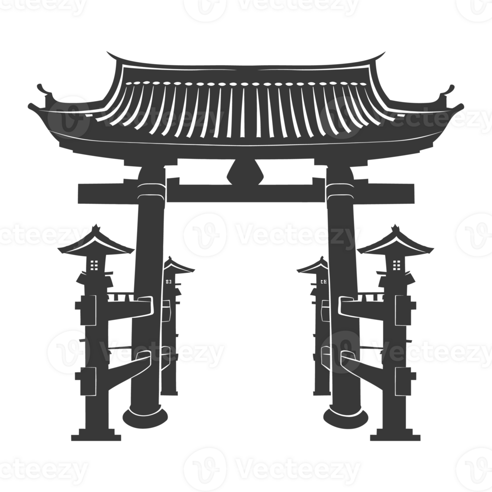 AI generated Silhouette japanese traditional gate black color only png