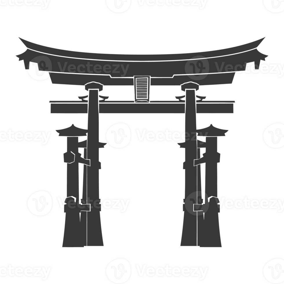 AI generated Silhouette japanese traditional gate black color only png