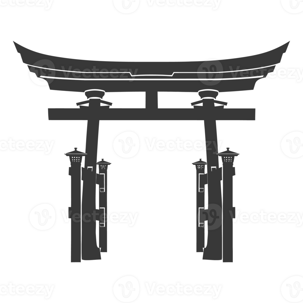 AI generated Silhouette japanese traditional gate black color only png