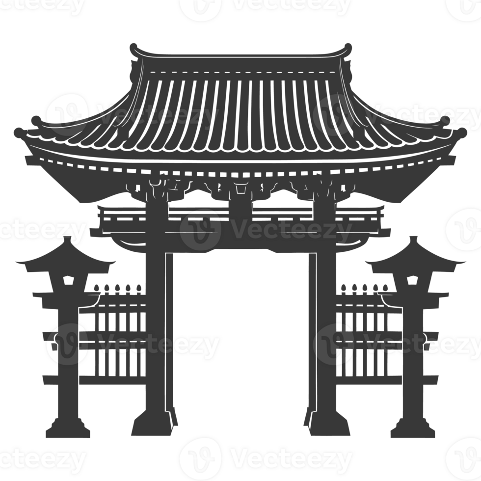 AI generated Silhouette japanese traditional gate black color only png