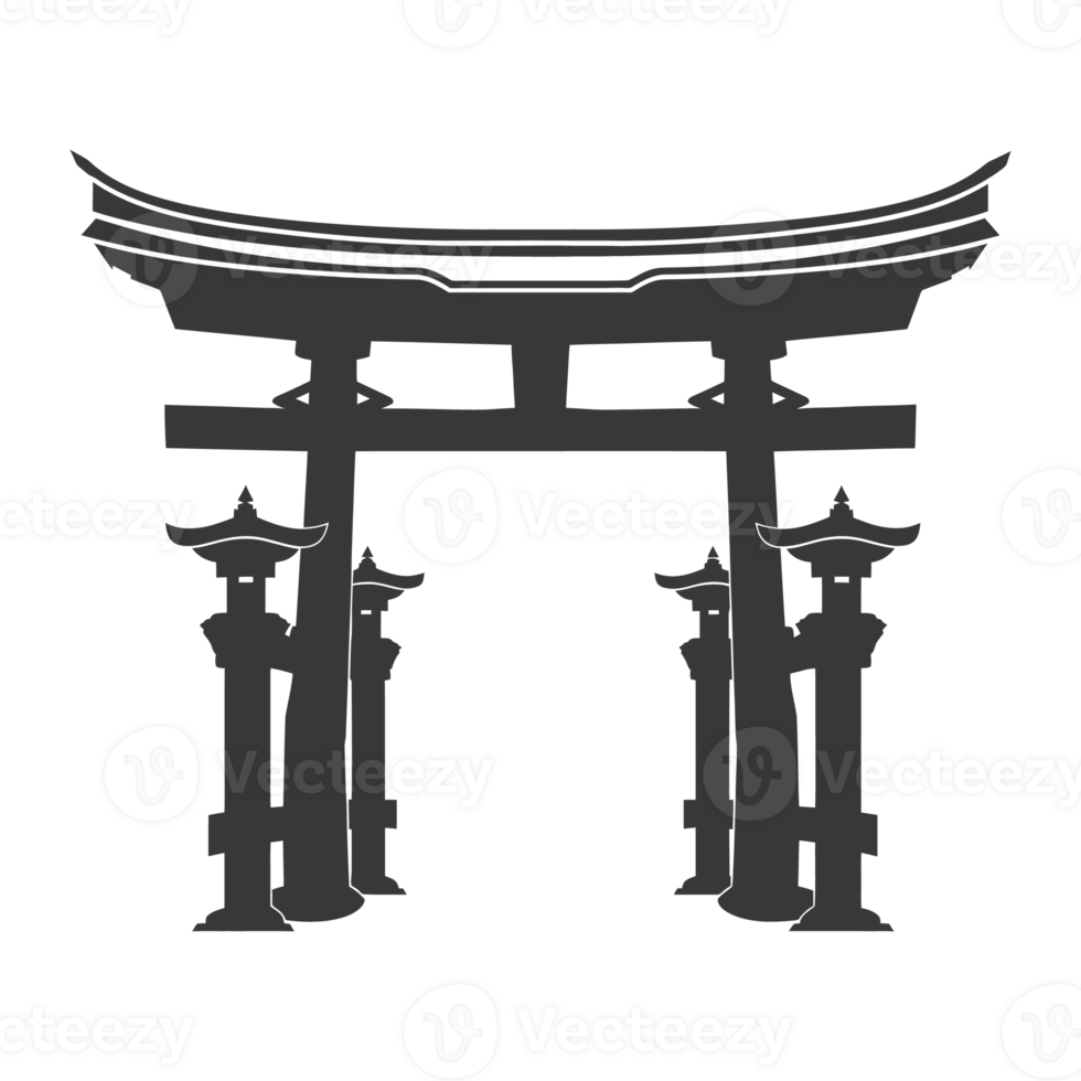 AI generated Silhouette japanese traditional gate black color only png
