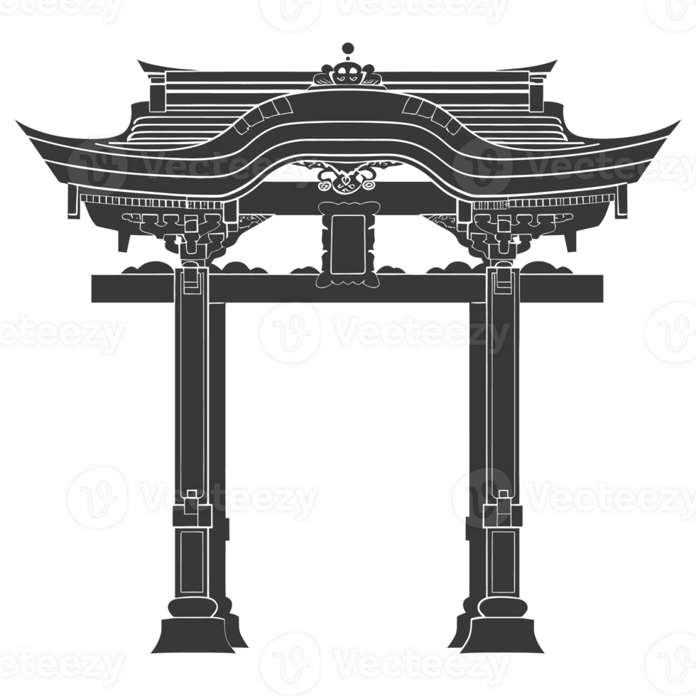 AI generated Silhouette japanese traditional gate black color only png