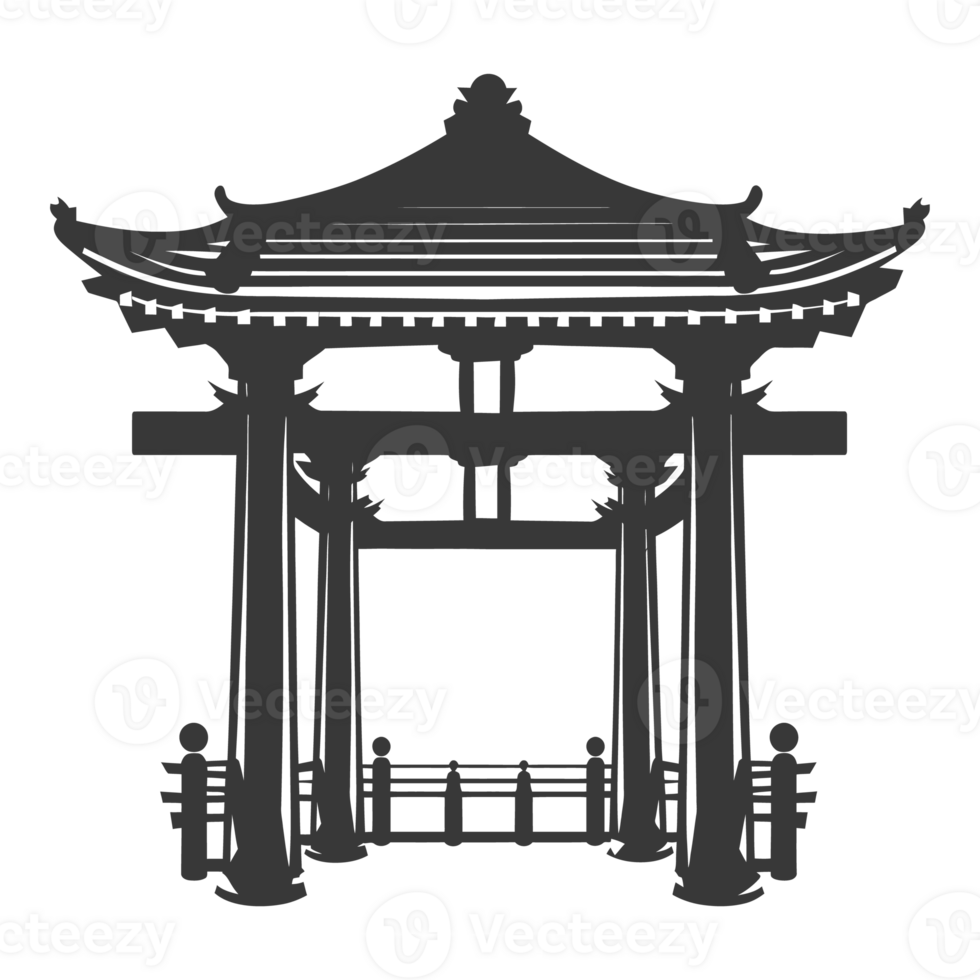AI generated Silhouette japanese traditional gate black color only png