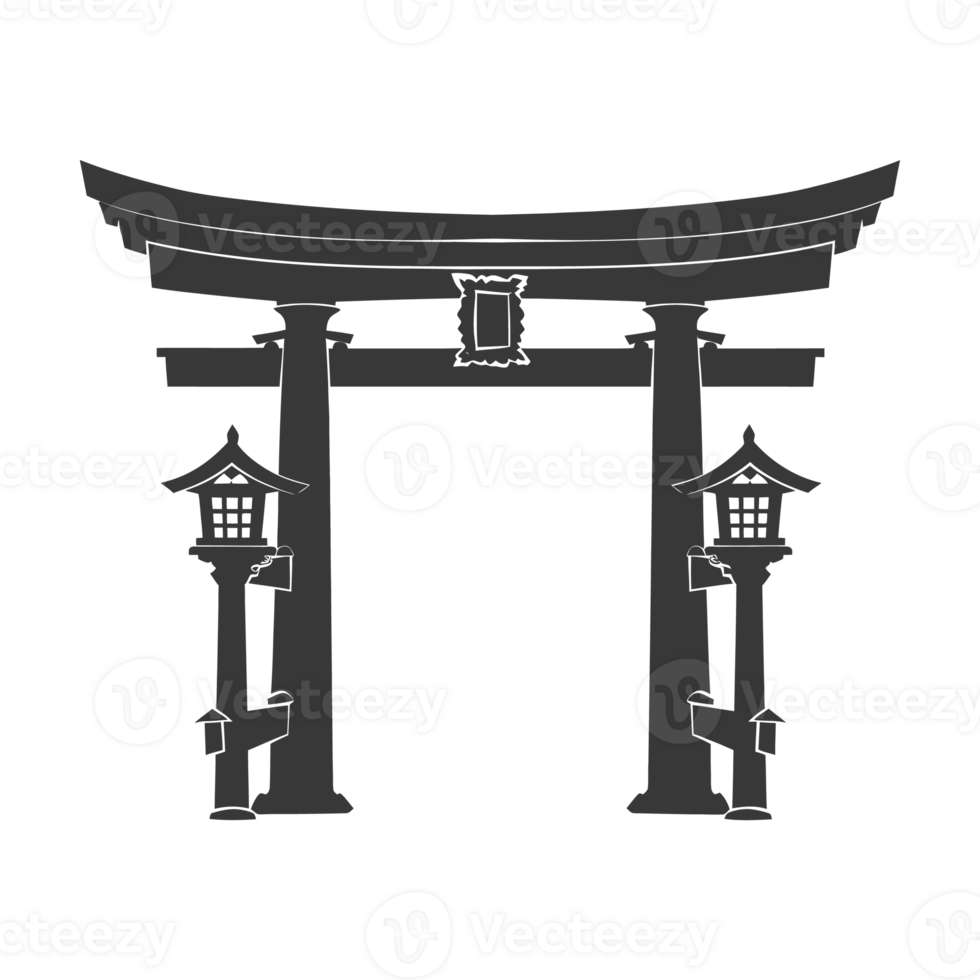 AI generated Silhouette japanese traditional gate black color only png