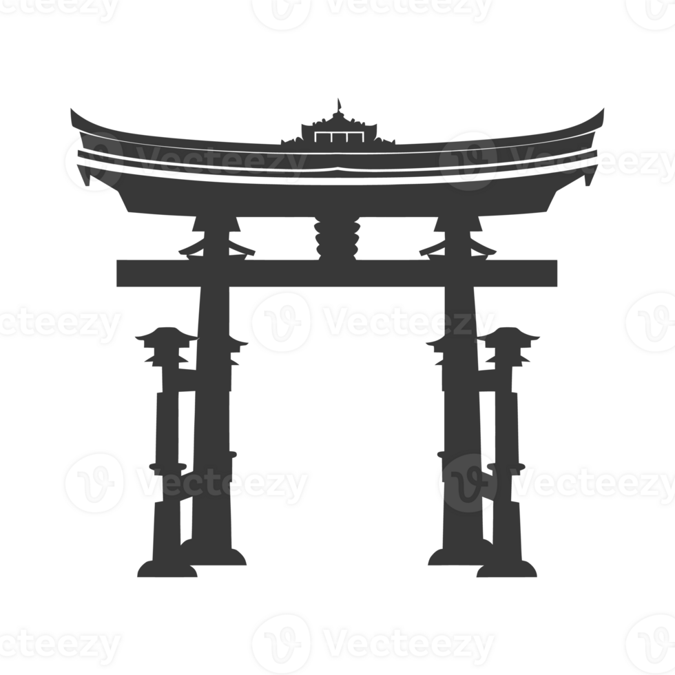AI generated Silhouette japanese traditional gate black color only png