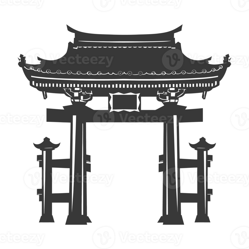 AI generated Silhouette japanese traditional gate black color only png