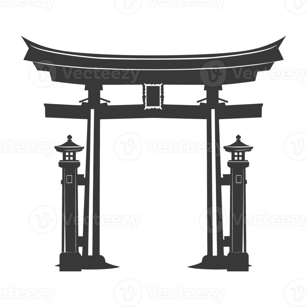 AI generated Silhouette japanese traditional gate black color only png