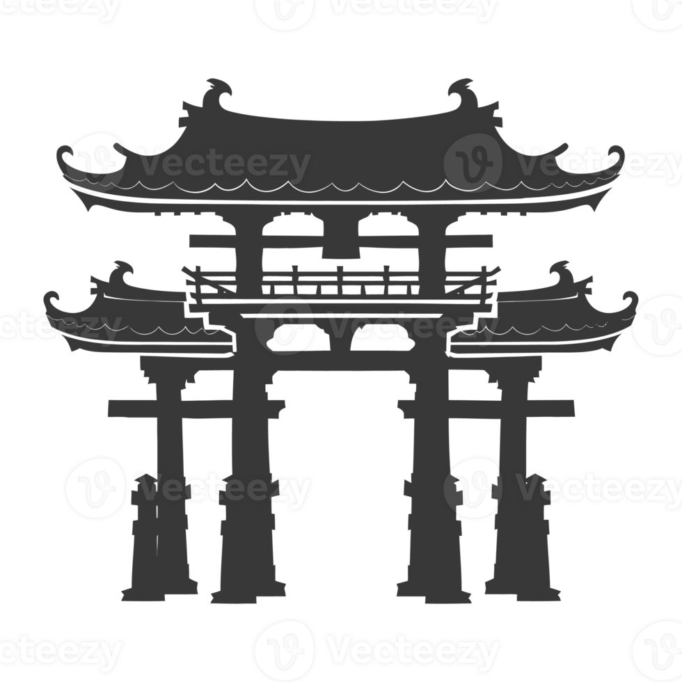 AI generated Silhouette japanese traditional gate black color only png