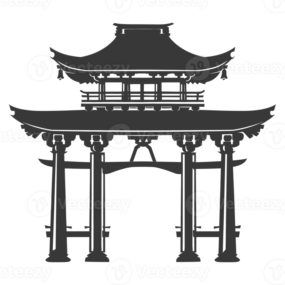 AI generated Silhouette japanese traditional gate black color only png
