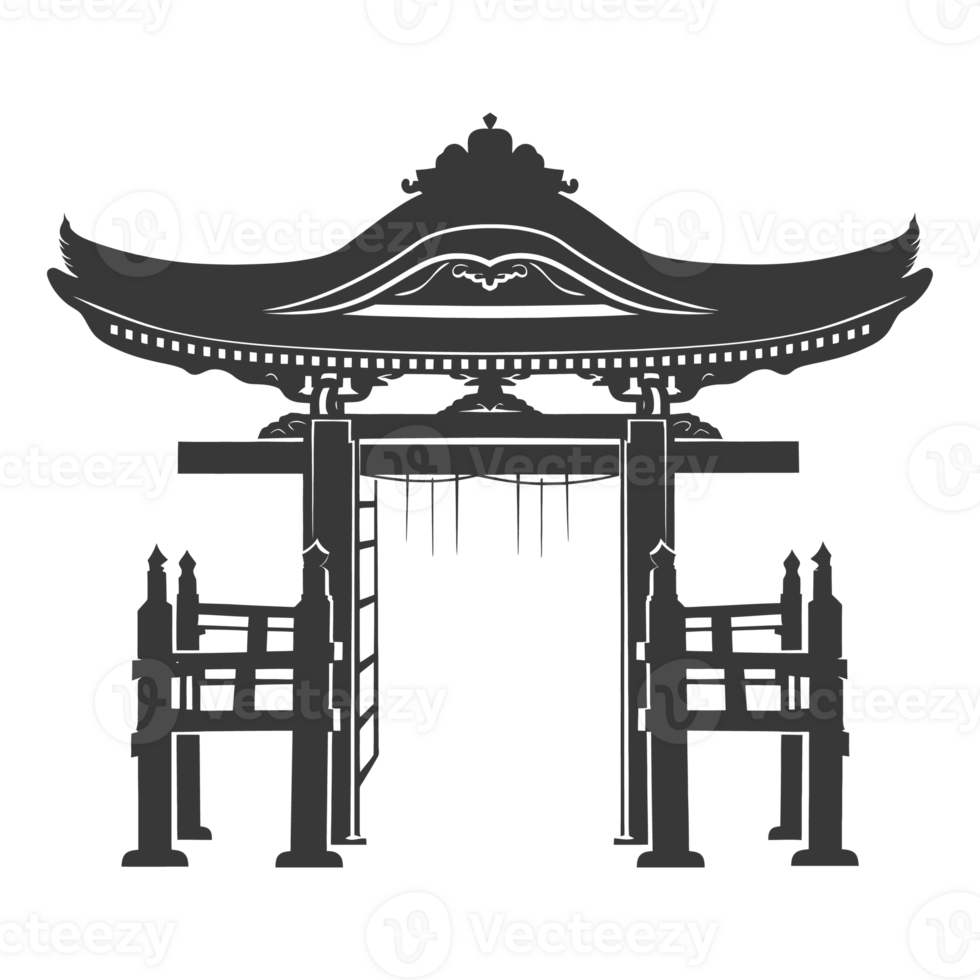 AI generated Silhouette japanese traditional gate black color only png