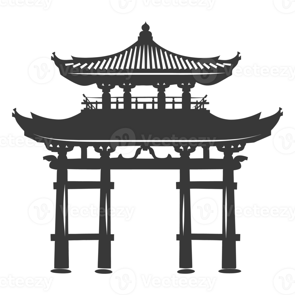 AI generated Silhouette japanese traditional gate black color only png
