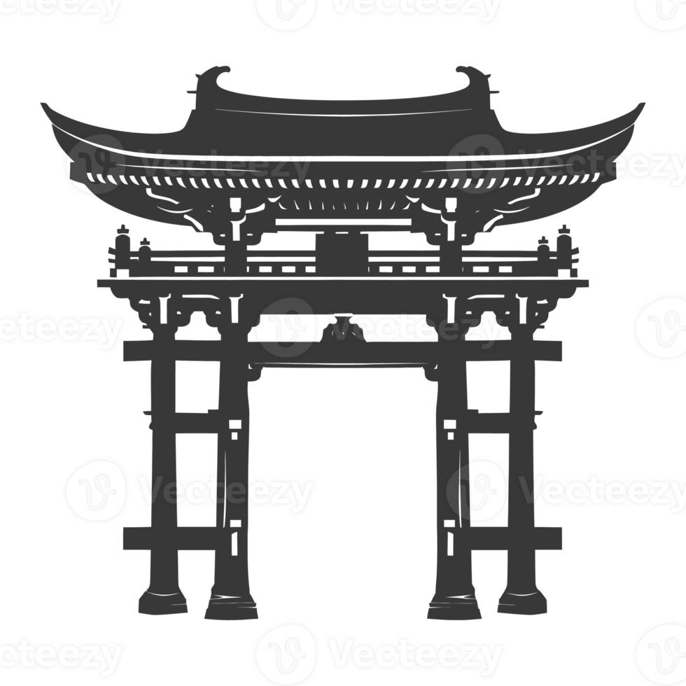 AI generated Silhouette japanese traditional gate black color only png