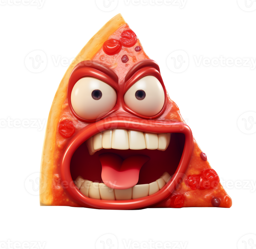 AI generated Angry Pizza Slice Cartoon Character PNG