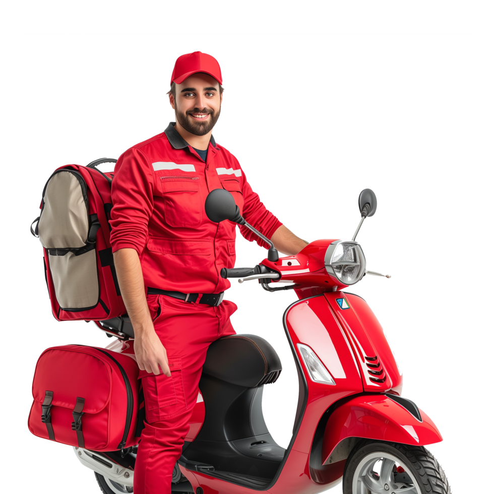 AI generated Delivery Driver Getting Ready on His Scooter to Deliver Package png