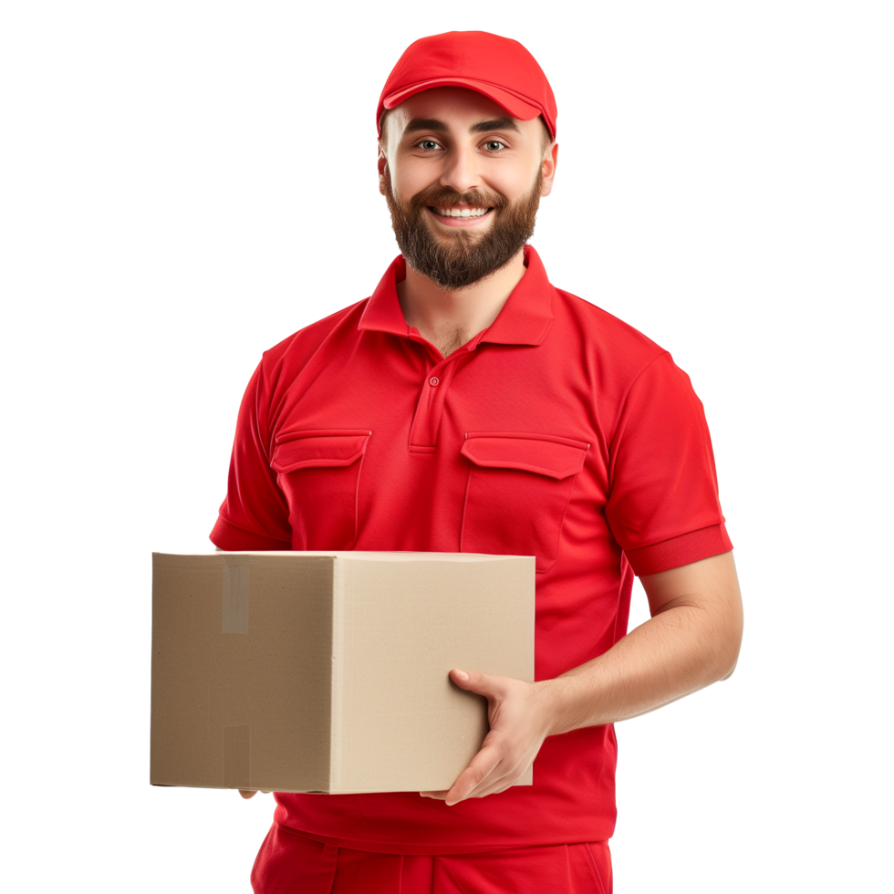 AI generated Delivery Worker Holding a Box of Package with Smile on His Face png