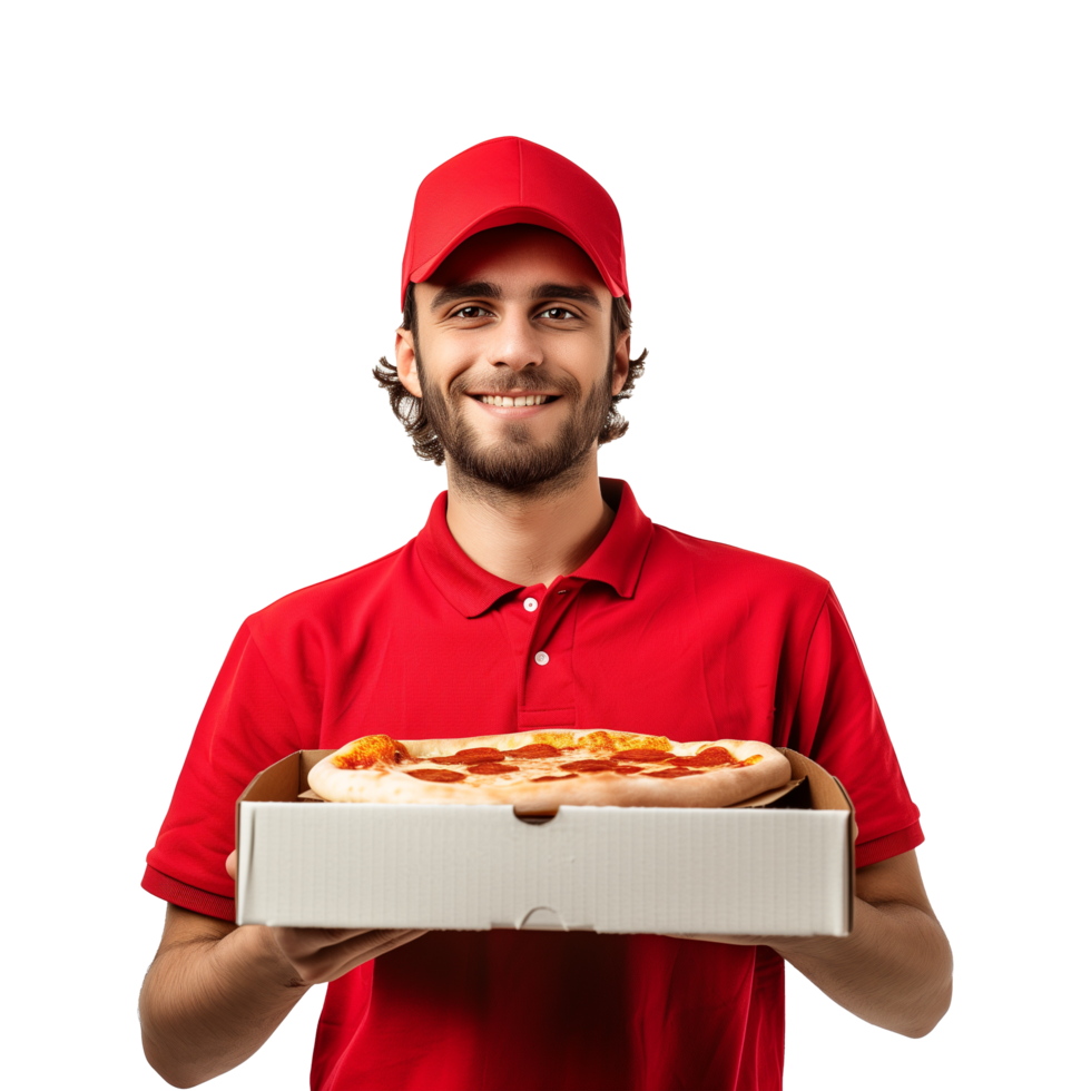 ai genererad en man levereras en låda av pizza png