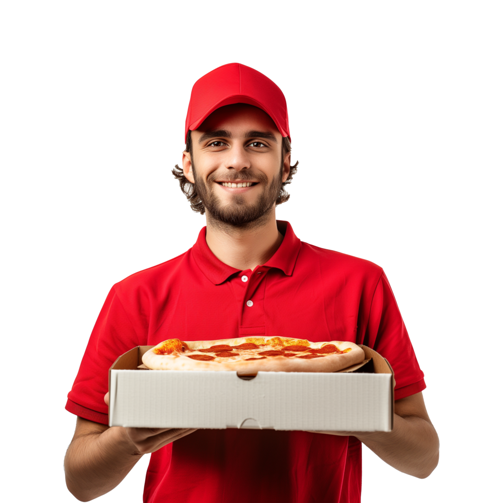 ai généré une homme livré une boîte de Pizza png