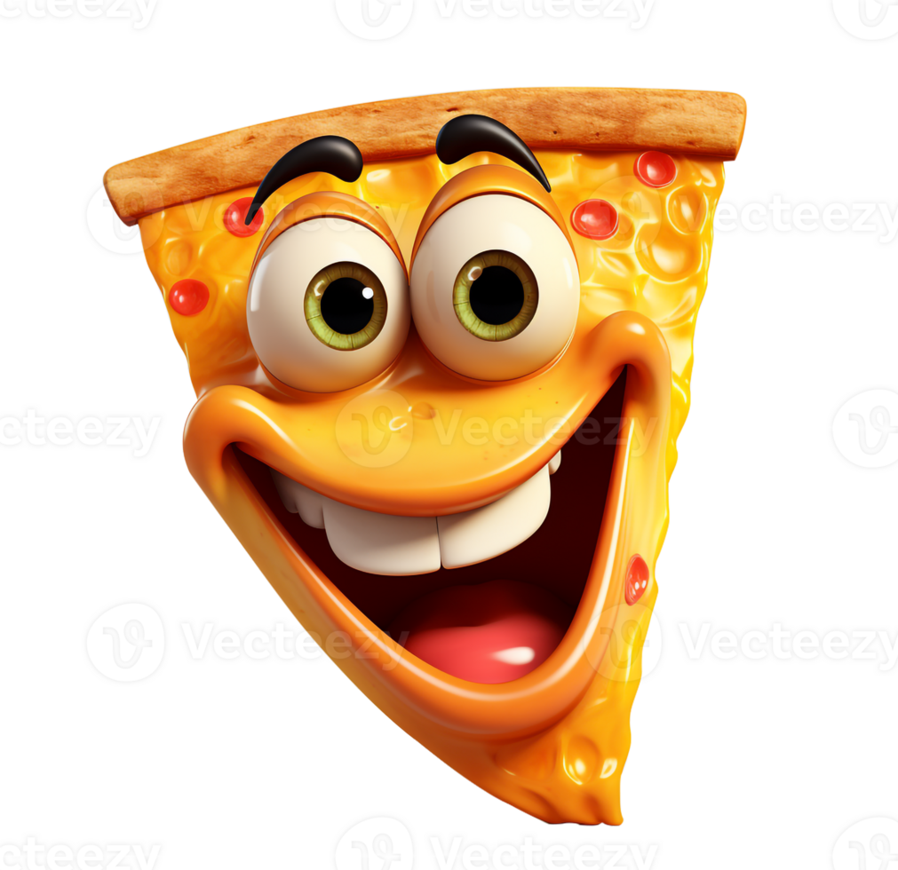 ai generado alegre animado Pizza rebanada personaje png