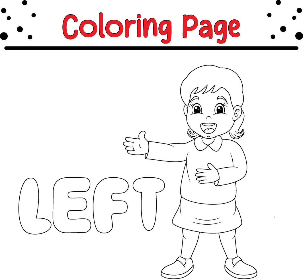 Coloring page little boy pointing his left with right word vector