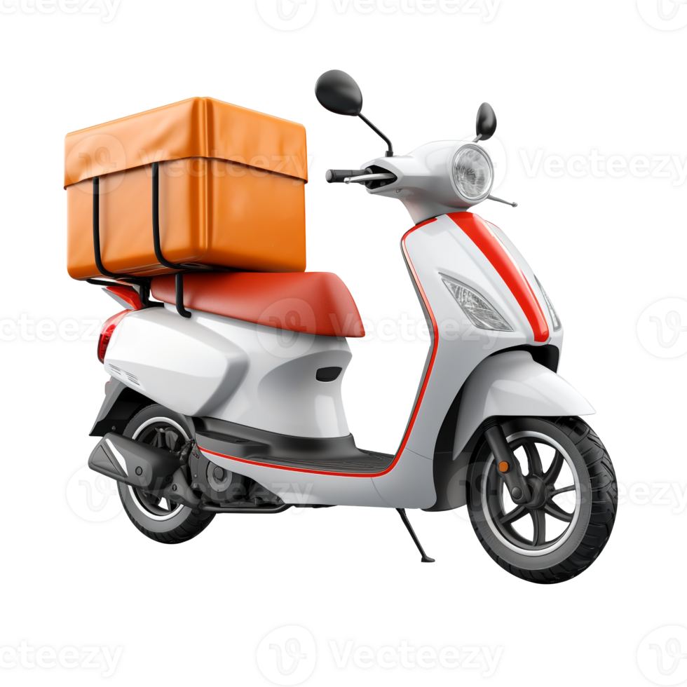 ai generato consegna scooter con isolato cibo scatola png