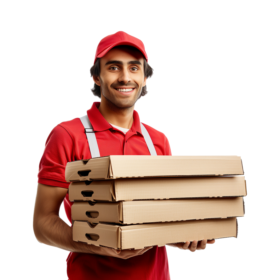 AI generated Deliveryman Delivering a Stack of Pizza png