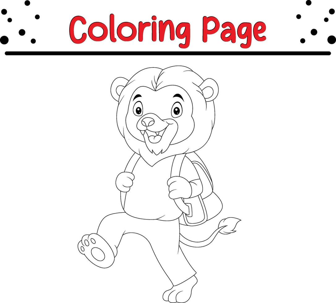 funny lion going school coloring page vector