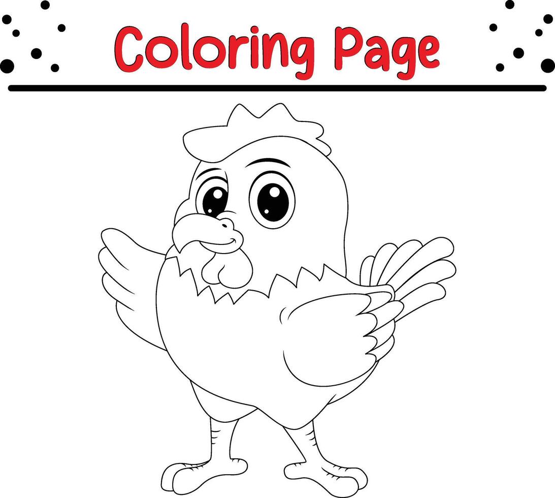 cute chicken waving coloring page for kids vector