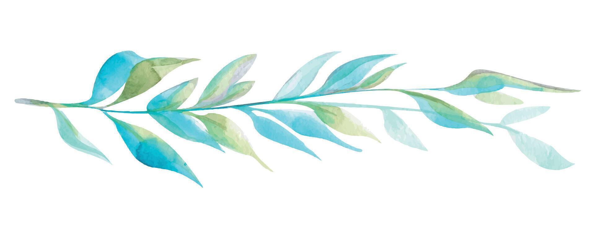 Watercolor illustration turquoise twig, delicate, cute. Turquoise and blue. For the design of banners, postcards, prints, decorations vector