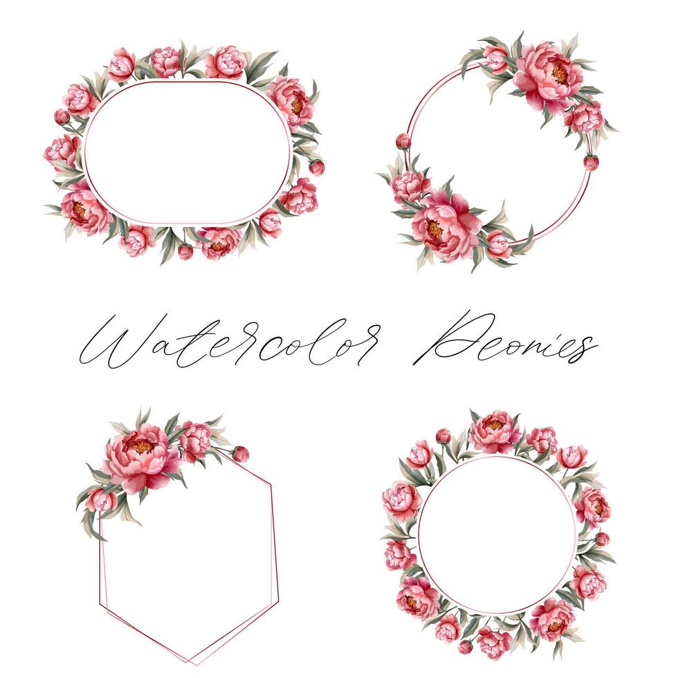 conjunto de acuarela peonías marcos vector floral guirnalda con peonía. para Boda invitaciones, carteles y tarjetas