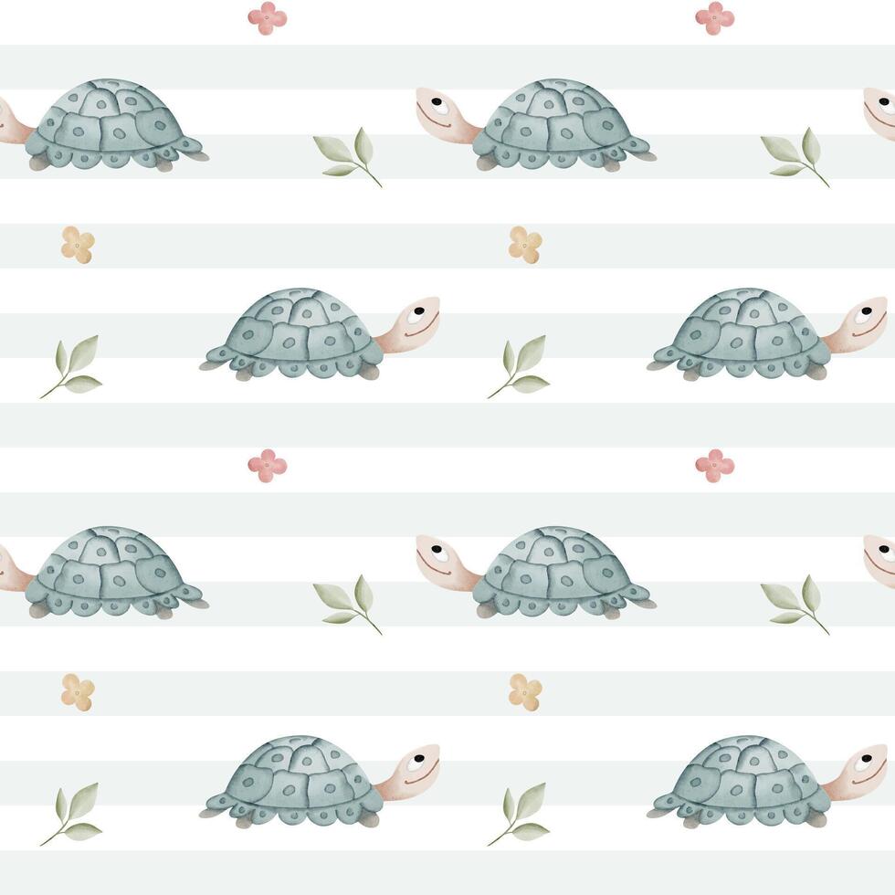 Seamless pattern with watercolor turtle. Cute childish background. Watercolor animals wallpaper in pastel colors vector