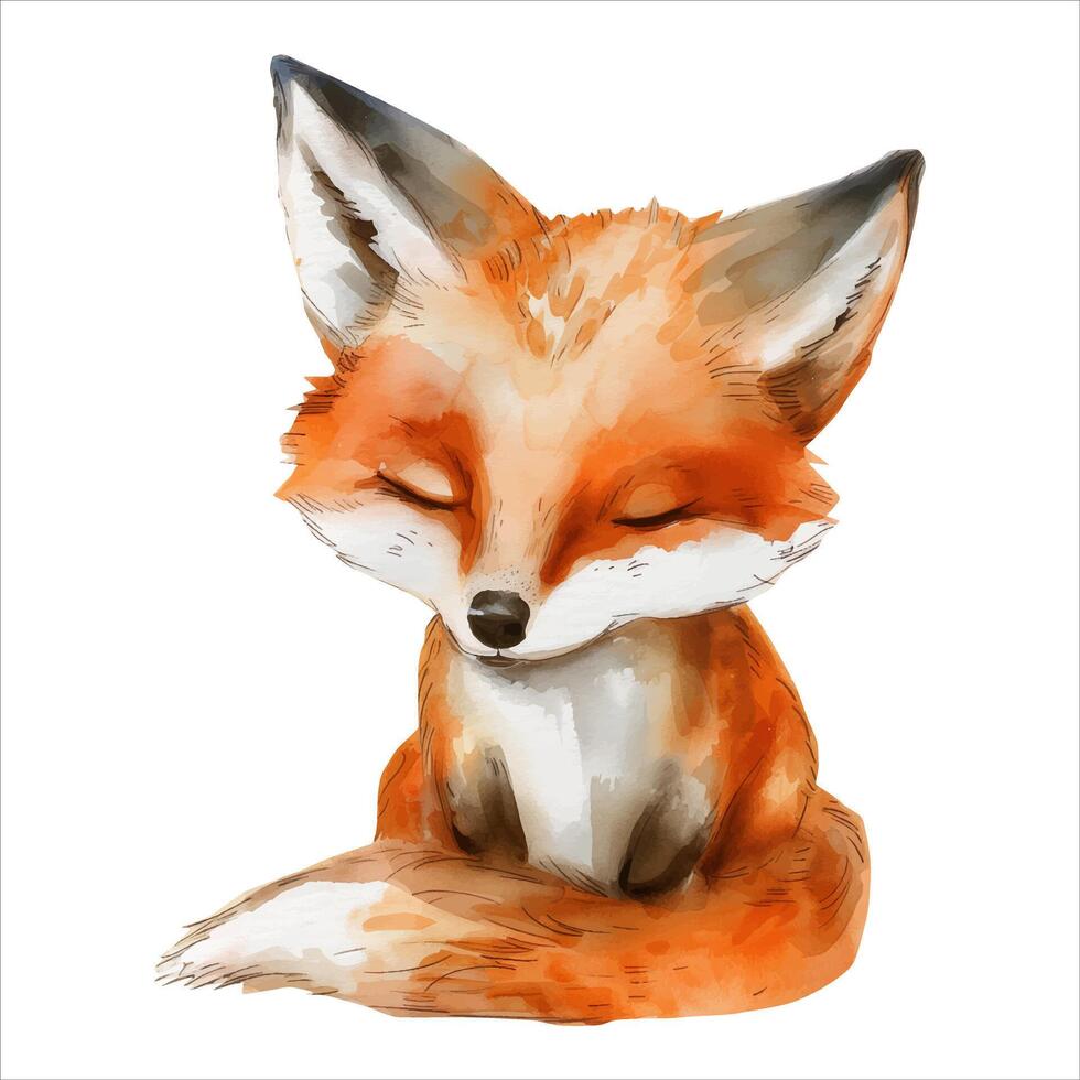Cute little fox in watercolor style. Hand drawn woodland fox. Watercolor fox. vector
