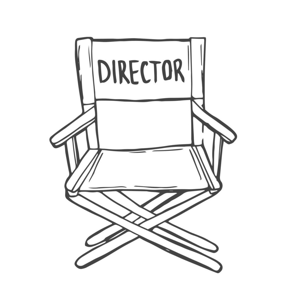 Movie director chair doodle line icon. Film director chair isolated doodle drawing element. Vector illustration