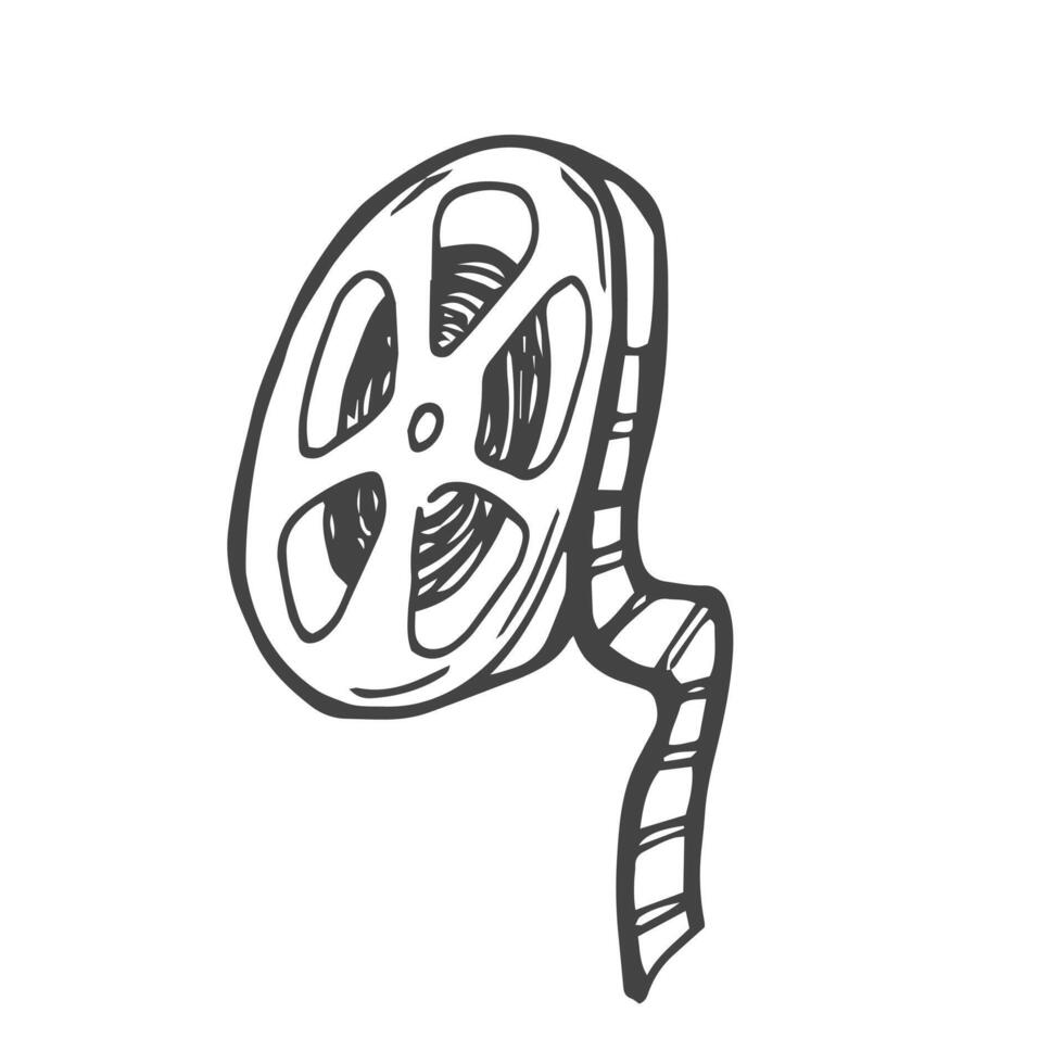 Movie camera reel hand drawn outline doodle icon. vector