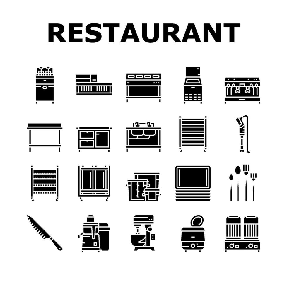 restaurant equipment kitchen cafe icons set vector