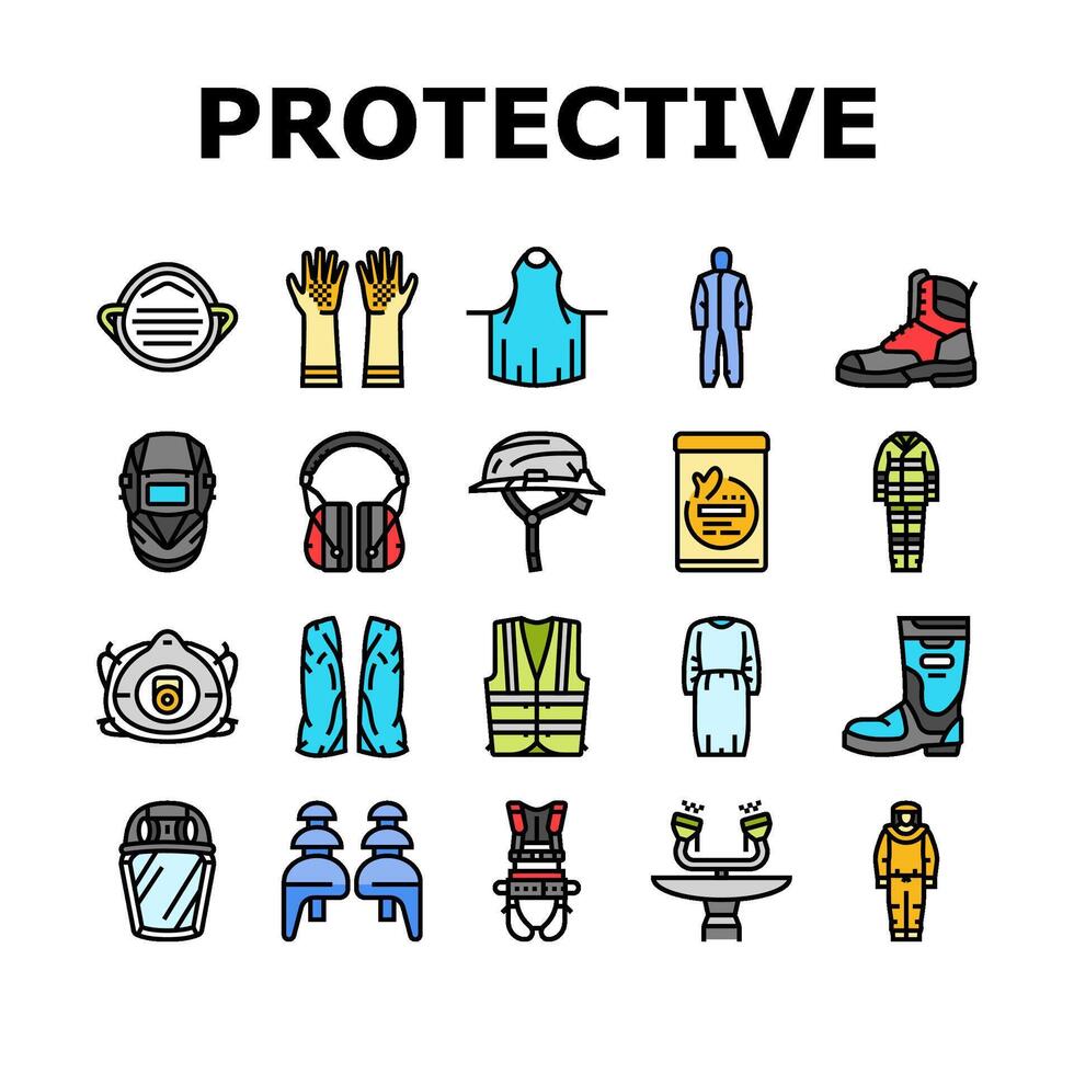 ppe protective safety kit icons set vector