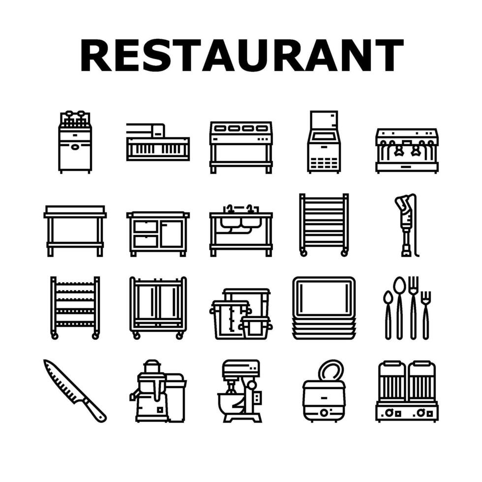 restaurant equipment kitchen cafe icons set vector