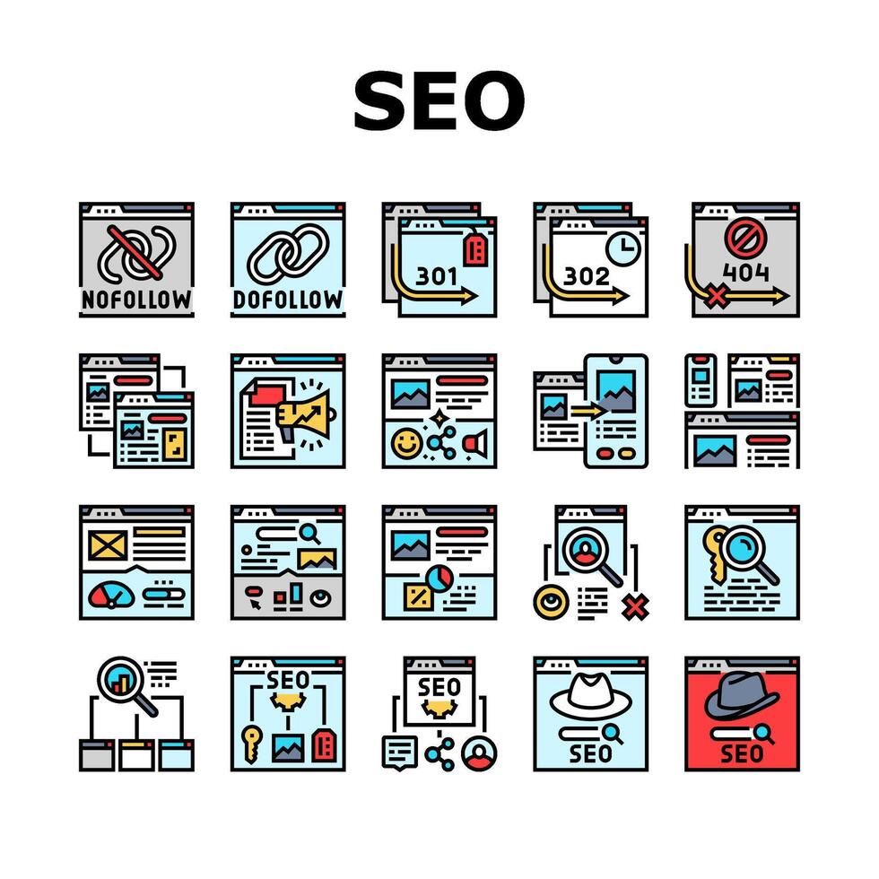 seo technical audit icons set vector