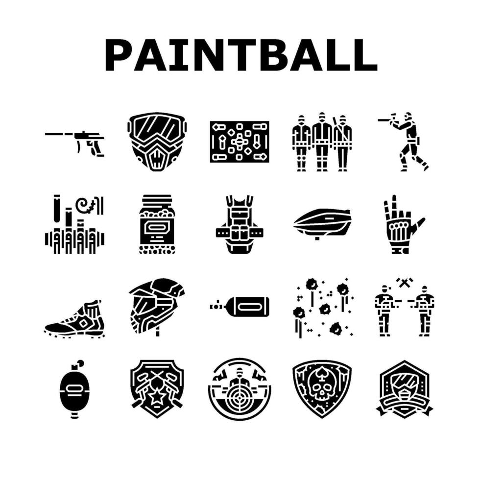 paintball game player team icons set vector