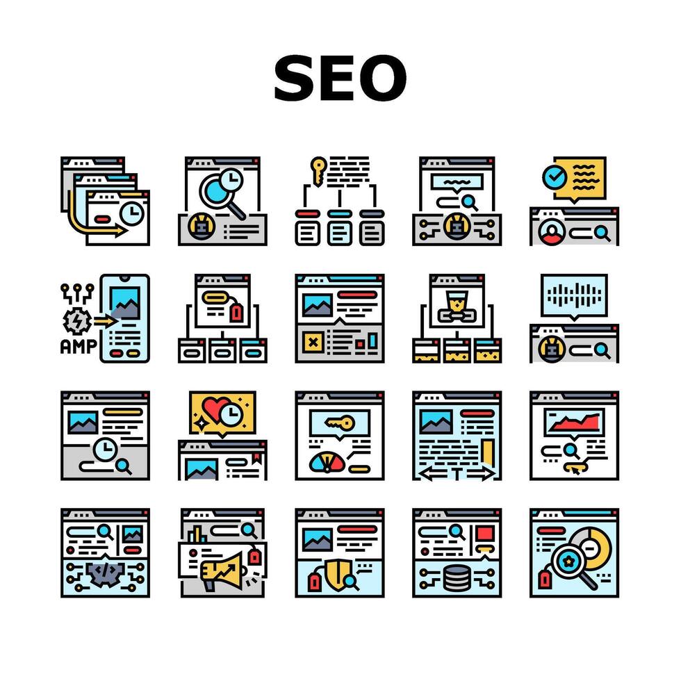 seo improve top website icons set vector